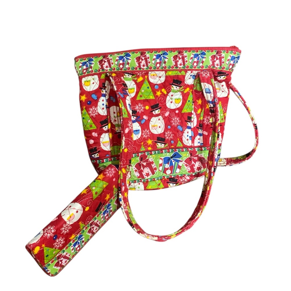 🎁 Quilted Festive Snowmen ⛄️ Red Tote Bag with Matching Wallet - Picture 4 of 8